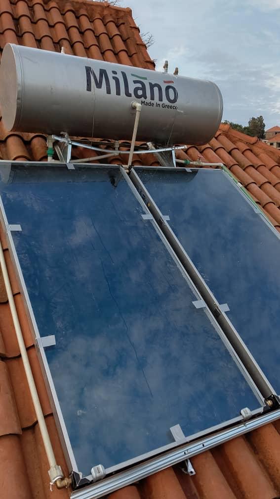 Milano solar water heater installed on tiled roof, Jinja