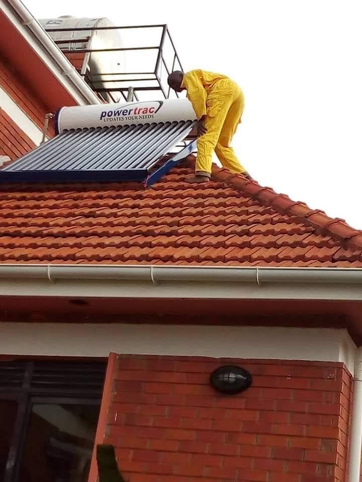 Powertrac solar water heater installation on rooftop