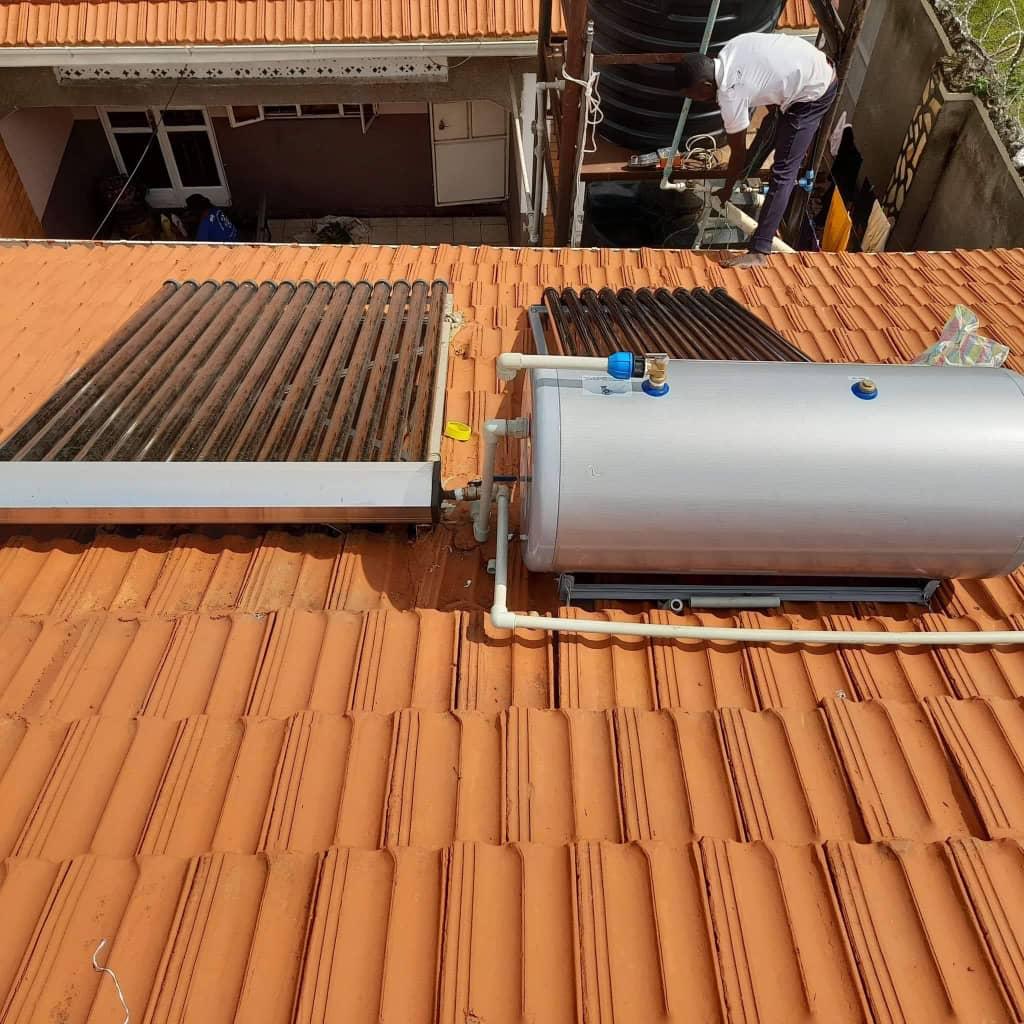Solar water heater roof installation from above